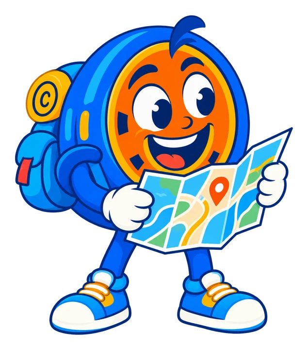 Mascotte ViaBanda che consulta la mappa di un percorso condiviso